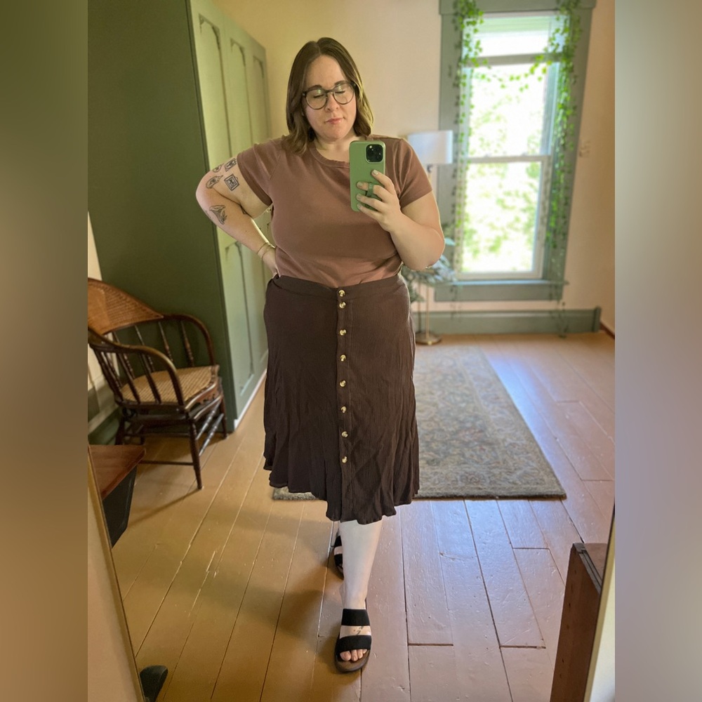 2X Jessica London Brown Cotton Midi Skirt